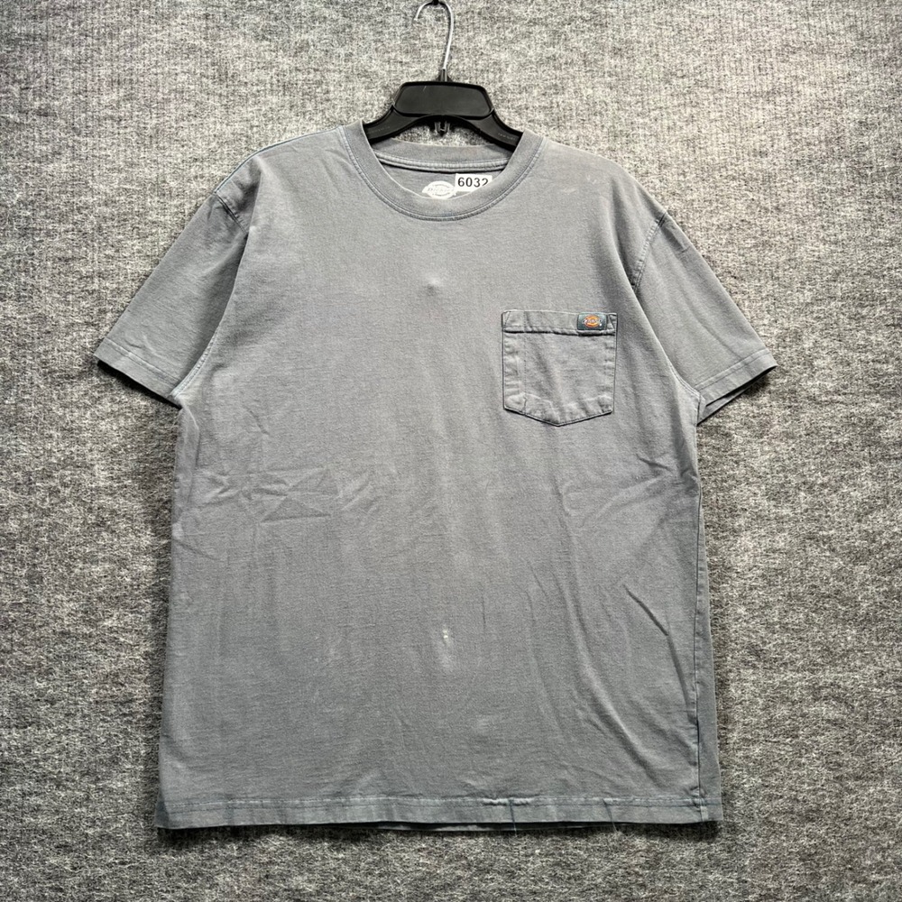 Dickies Mens Large Faded Gray Blue Short Sleeve Pocket T-Shirt 100% Cotton